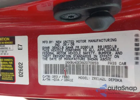 2009 Toyota Corolla Le from USA, damaged, VIN 1NXBU40E39Z070853